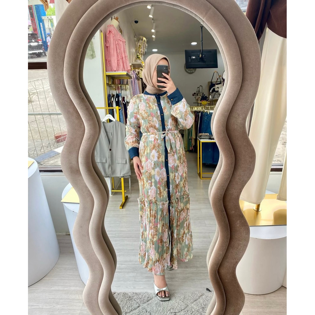 DRESS PLISKET MOTIF BUNGA NY014