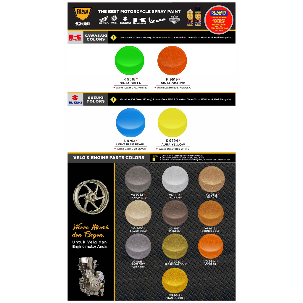 Cat Diton Premium 400cc Ninja Green K 9518 Ninja Orange  K 9519 Light Blue Pearl S 9793 Aura Yellow 