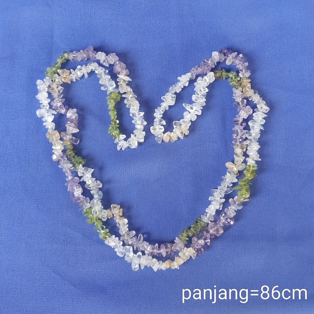 kalung batu natural kecubung, citrine, peridot, quash