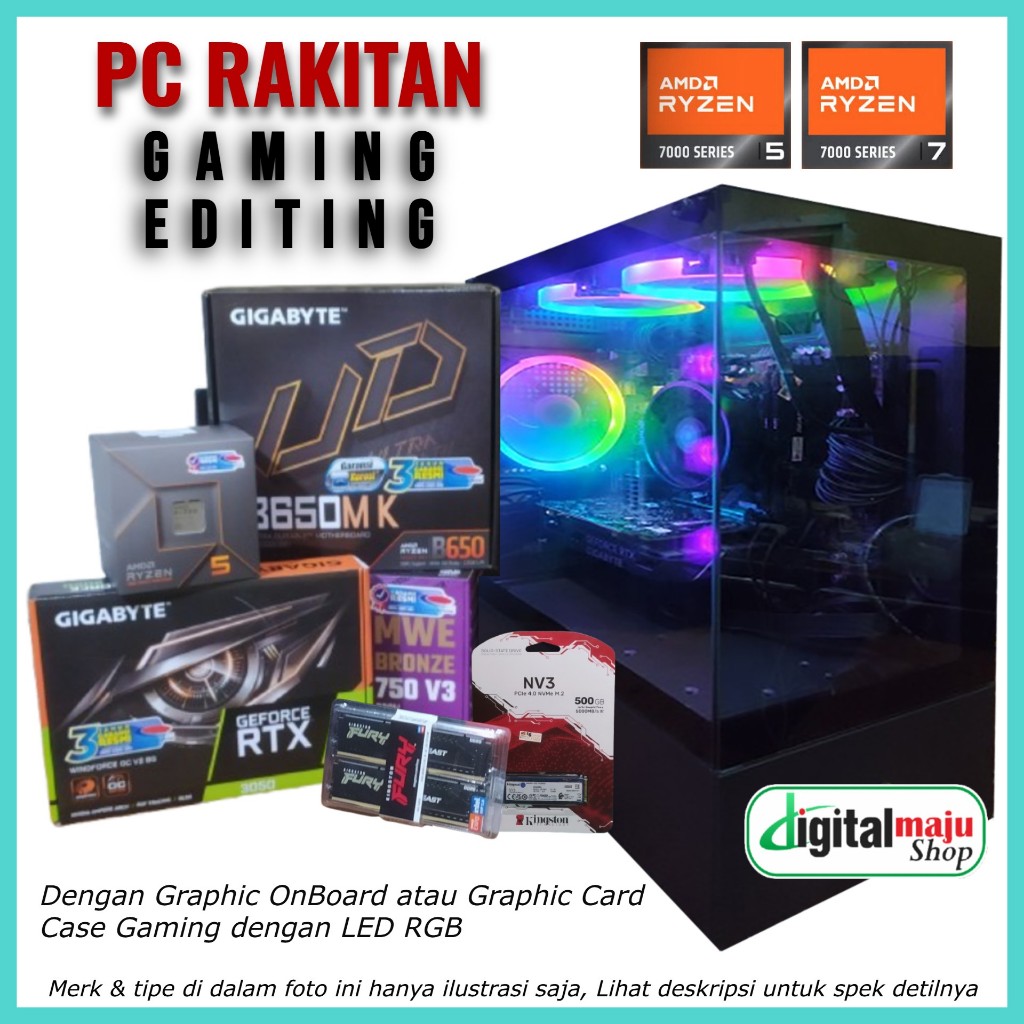 PC Rakitan Gaming Editing AMD Ryzen 5 / Ryzen 7 - Gen 5 / Gen 7 7600 - Tanpa VGA card