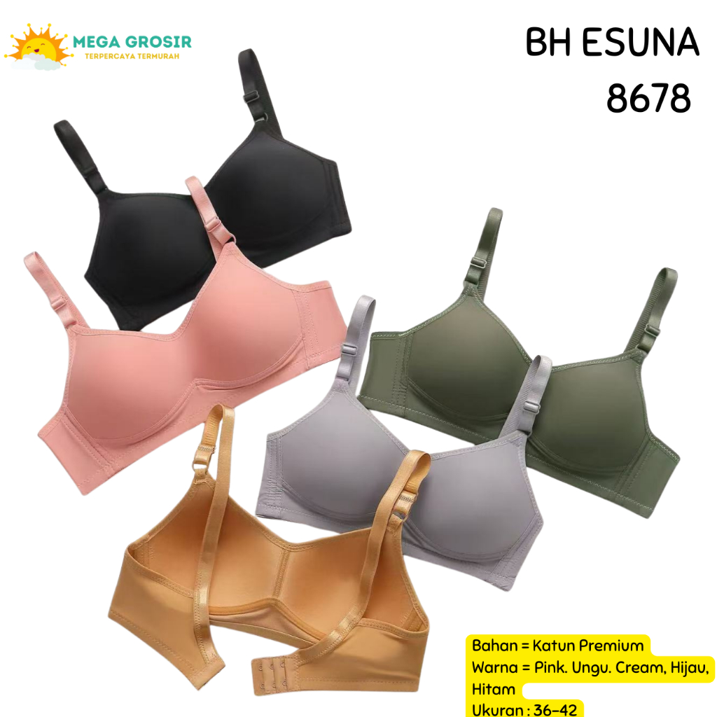 BH Esuna 8678 Tanpa Kawat Busa Tali Tipis / Pakaian Dalam Wanita