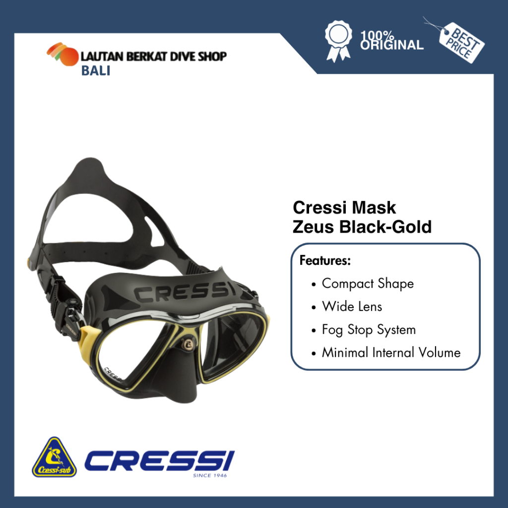 Cressi Diving Mask ZEUS Black Gold - Perfect for Diving
