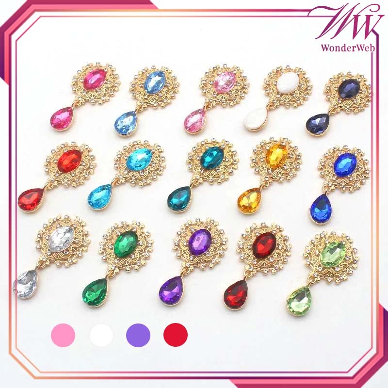 2pcs/Set Rhinestone Berlian Rhinestone Liontin Tetesan Air Berlian Imitasi Dekorasi Pita Pakaian Had