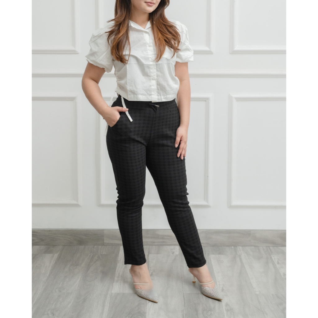 SAVY | LEGGING STRETCH PREMIUM MOTIF KOTAK | CELANA WANITA IMPORT