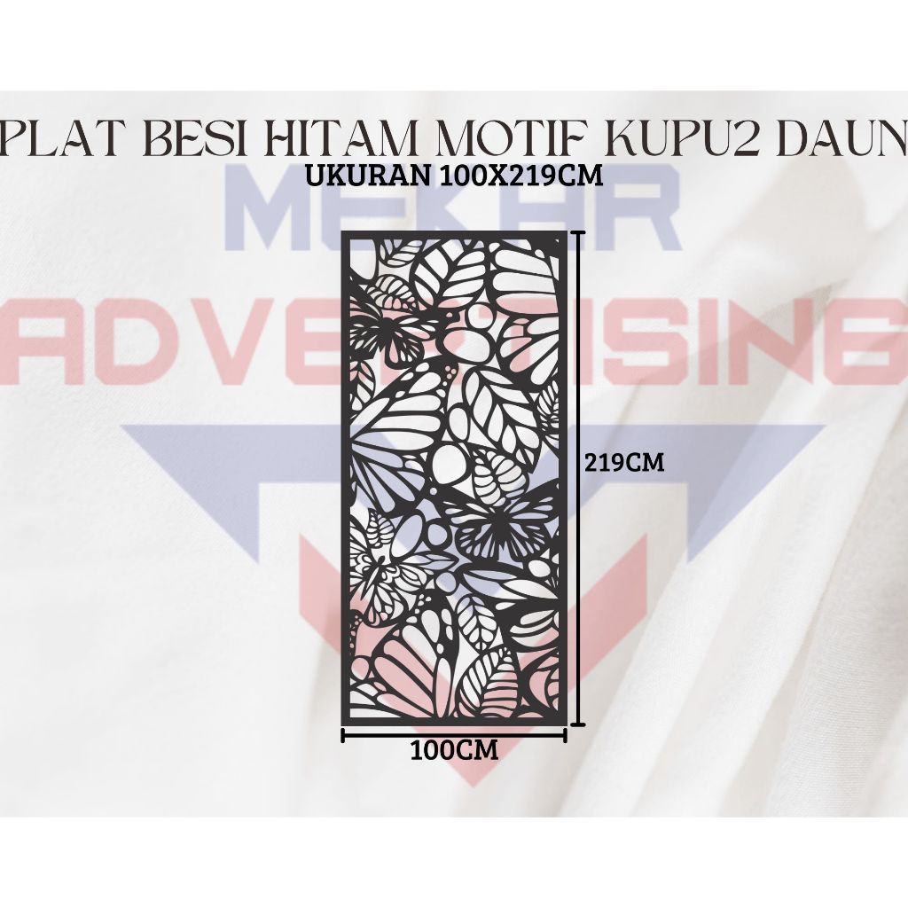 KRAWANGAN PLAT HITAM 2MM PAGAR CUTTING LASER CUSTOM MOTIF KUPU-KUPU DAUN