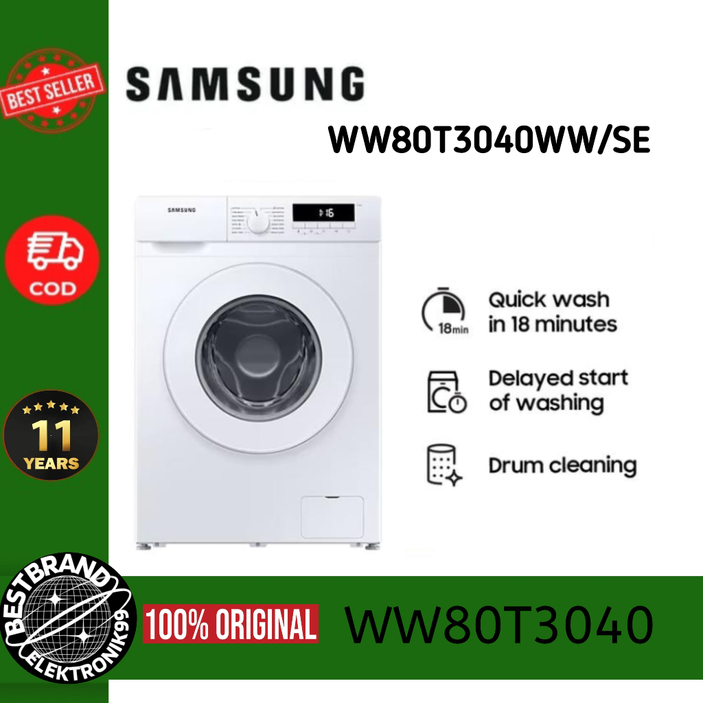 SAMSUNG WW80T3040WW MESIN CUCI 8 KG FRONT LOADING QUICK WASH WW80T3040 WW80T 80T3040