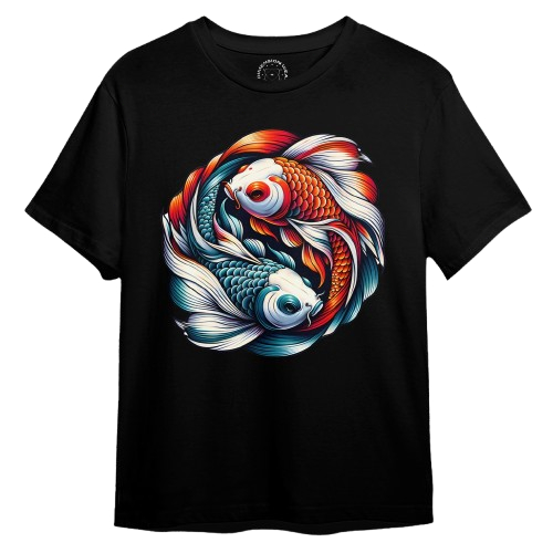 Kaos Distro Premium Original 3D Two Orange and Blue Koi Fish, Motif Ikan Koi Robotik 3D, Bahan Polye