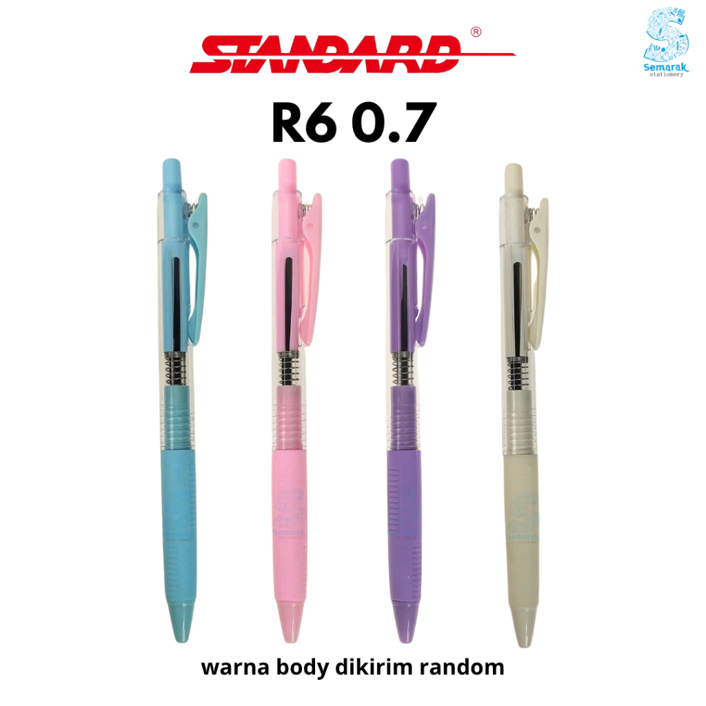 

Standard R6 Retractable Ballpoint Pen Pulpen Cetek Oil Gel Grip Karet Top Point Fine 0.7 - Hitam