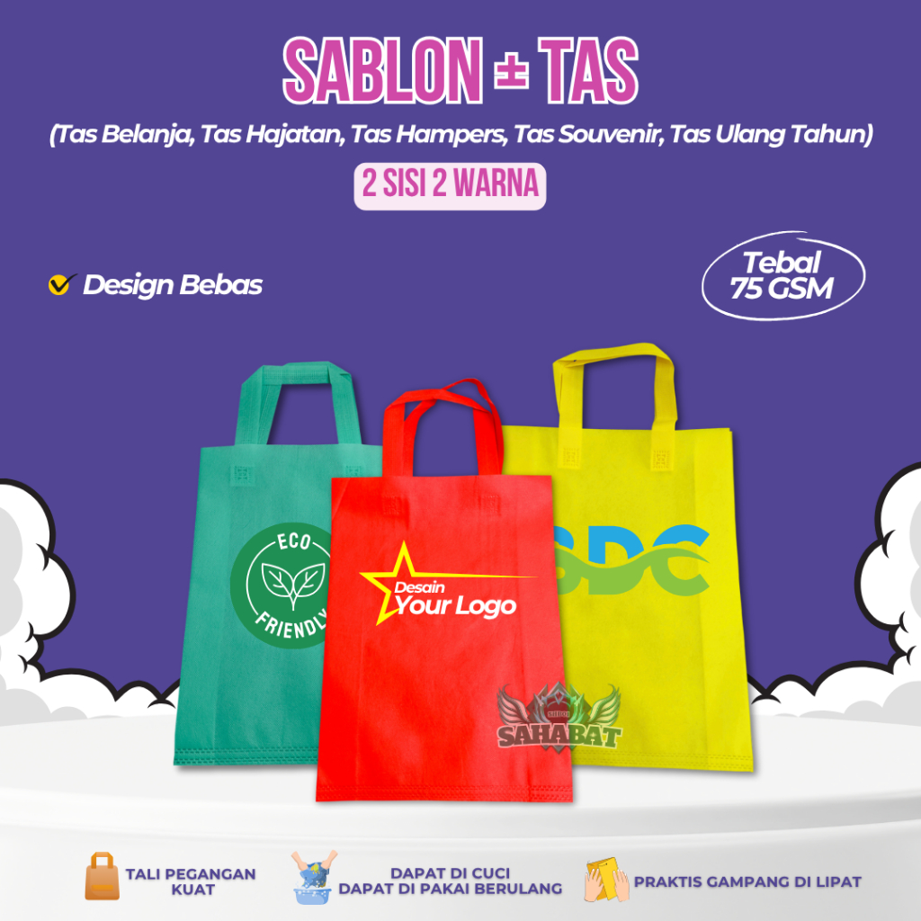 

CUSTOM SABLON PLUS TAS Goodie Bag HANDLE 2 SISI 2 WARNA 38X45 30X40 25X35 Kantong Tas Belanja TOTEBAG Spunbond Hampers Souvenir
