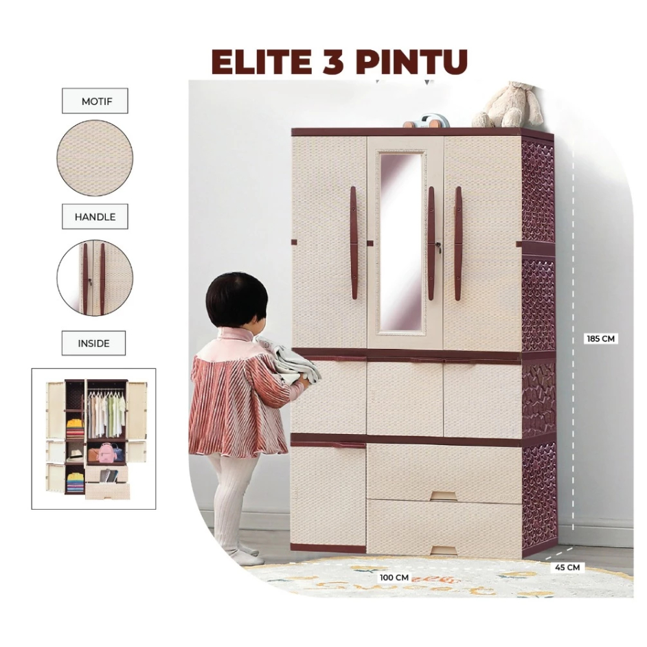 AKAKO - LEMARI PAKAIAN PLASTIK JUMBO ELITE GANTUNG + RAK