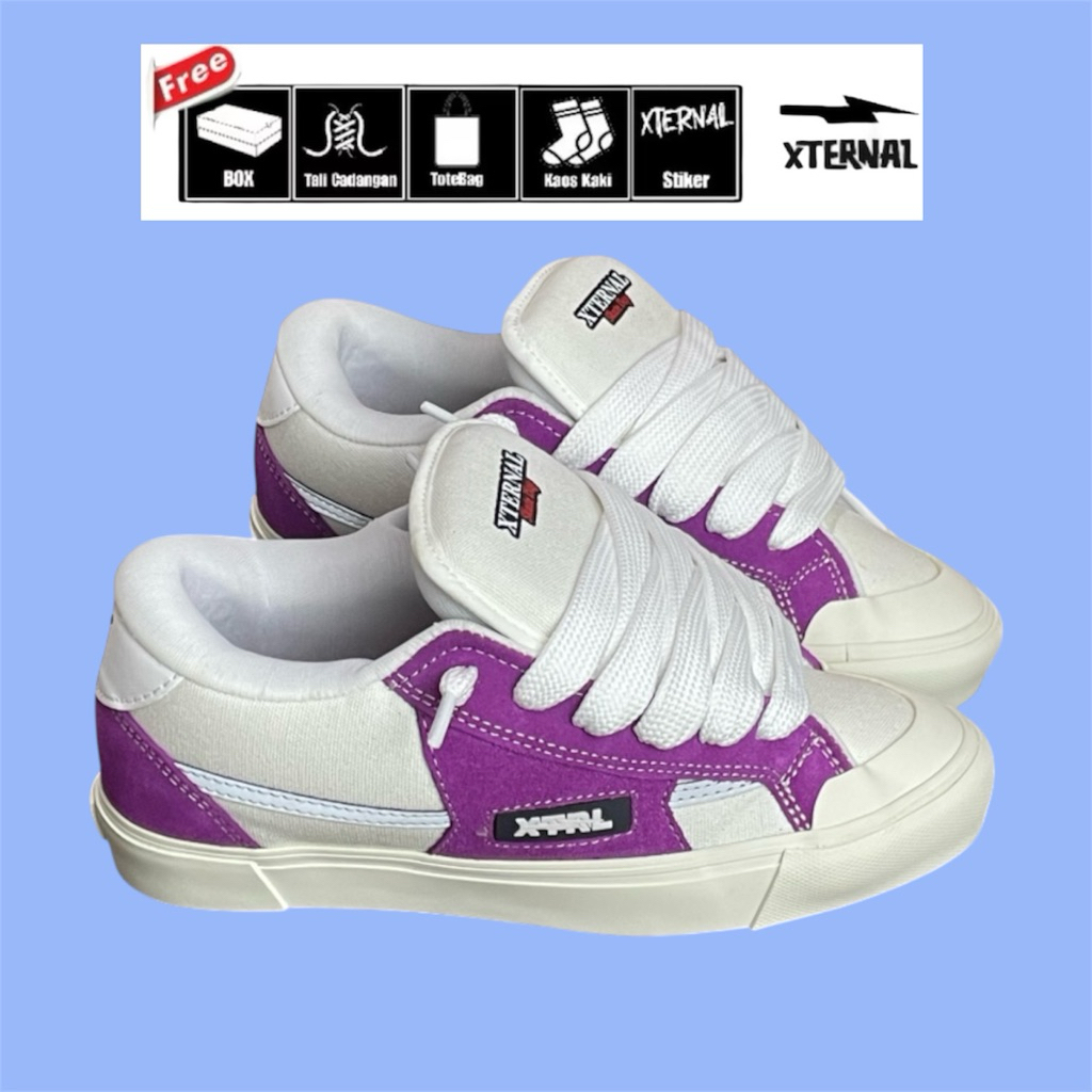 Sepatu Sneaker Fat Shoes XternalStepSure Skateboard Gemuk Reflective White Purpel Sepatu Gemuk Sneak