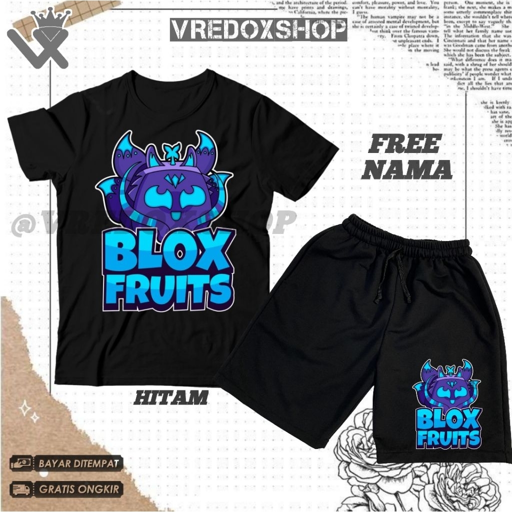 Setelan Kaos Celana Pendek Anak Motif Blox Fruit Kitsune / Set Baju Roblox Blox Fruit Kitsune Fruit 