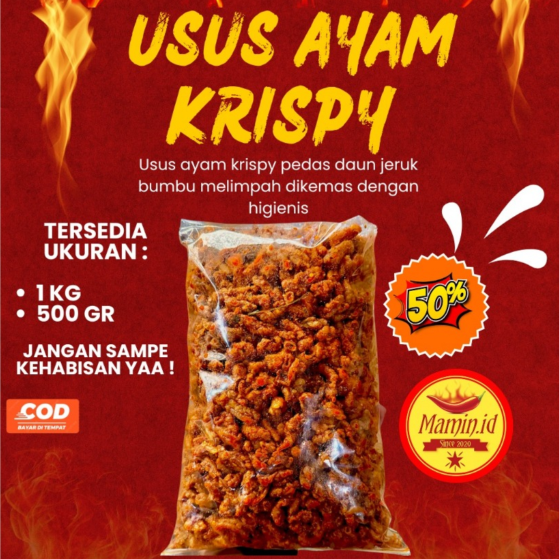 

USUS AYAM KRISPY 1KG CIKRUH PEDAS DAUN JERUK MAMIN.ID