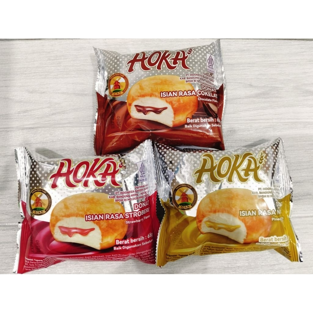

Donat Aoka isian rasa strawberry coklat nanas donut lumer 65gr bandung halal sandwich gulung momotaro tepung terigu jco
