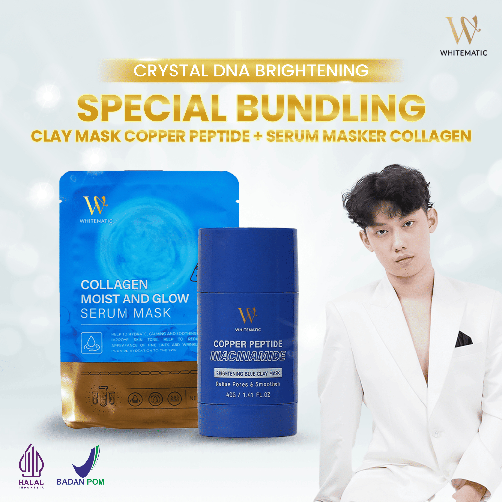 [PROMO 1 CLAY MASK BIRU + 1 SHEET MASK BIRU] WHITEMATIC COLLAGEN COOPER PEPTIDE NIACINAMIDE MOIST AN