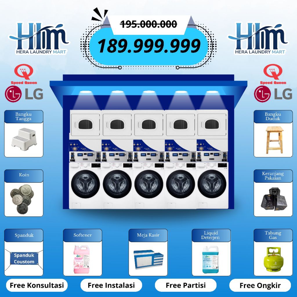 PAKET USAHA LAUNDRY 15 KG KOIN DAN QRIS 5 STACK (5 PASANG) LENGKAP MURAH