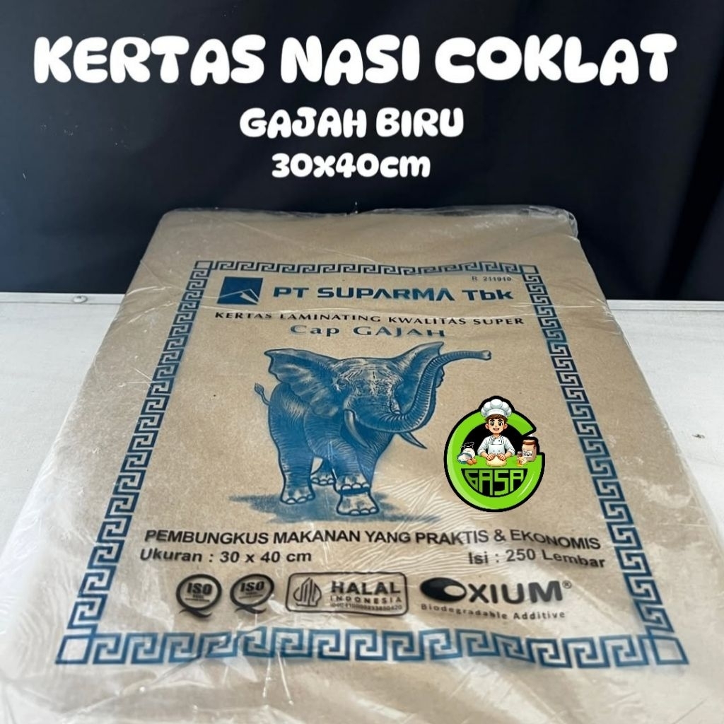 

kertas bungkus nasi coklat GAJAH BIRU ASLI UKURAN 30x40cm 250 lembar/kertas pembungkus makanan/kertas minyak/kertas nasi gajah BIRU isi 250 lembar