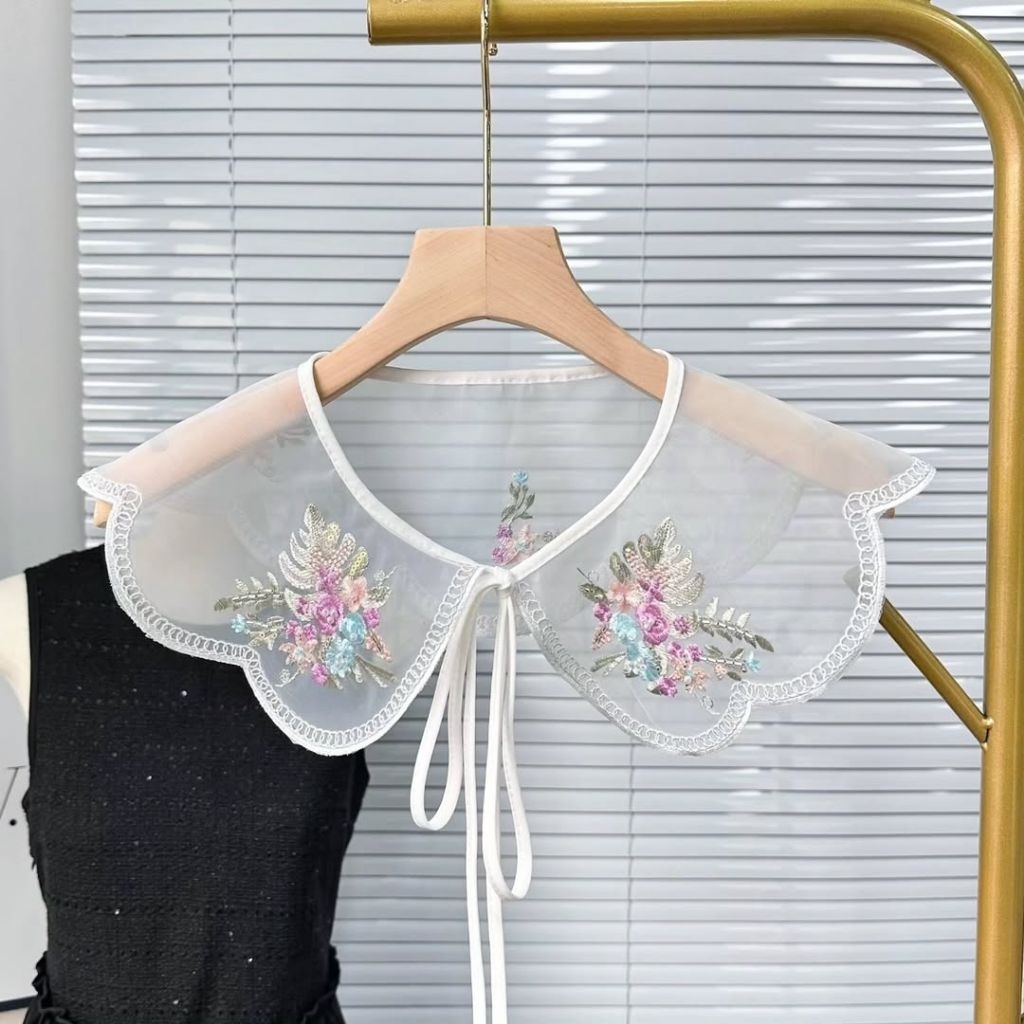 kerah instan bordir payet, kerah korean style, fake collar