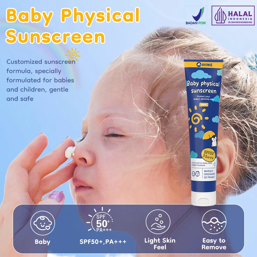 （BPOM）Avinie Physical Sunscreen Bayi 0 tahun+ Anak Sunblock 0 tahun+ SPF50+  PA+++ Tabir Surya  BU09
