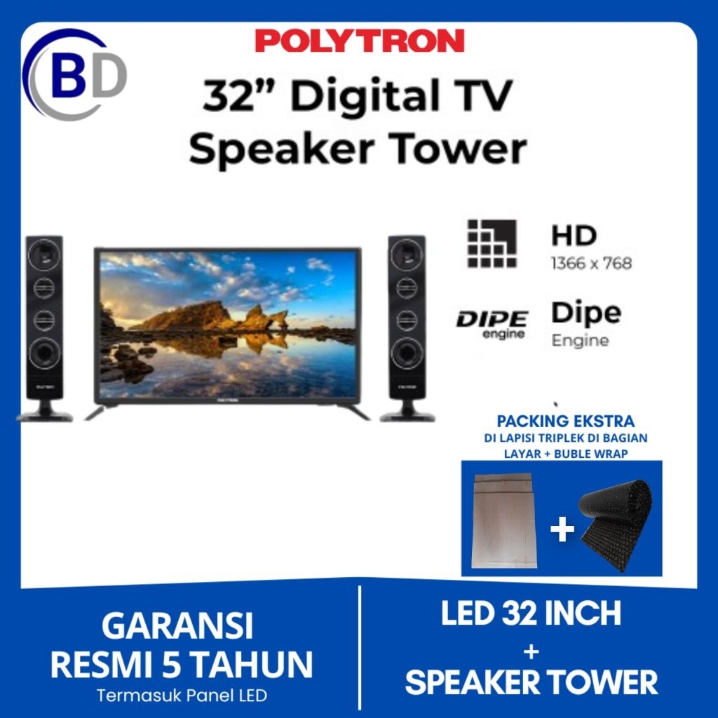 LED TV Polytron Digital Tower CinemaX 32 Inch PLD32TV1855 LED DIGITAL TV + Speaker Tower