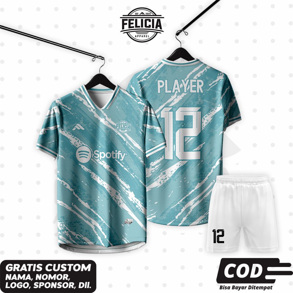 jersey custom bola futsal voly / jersey satuan free custom nama / jersey tosca biru