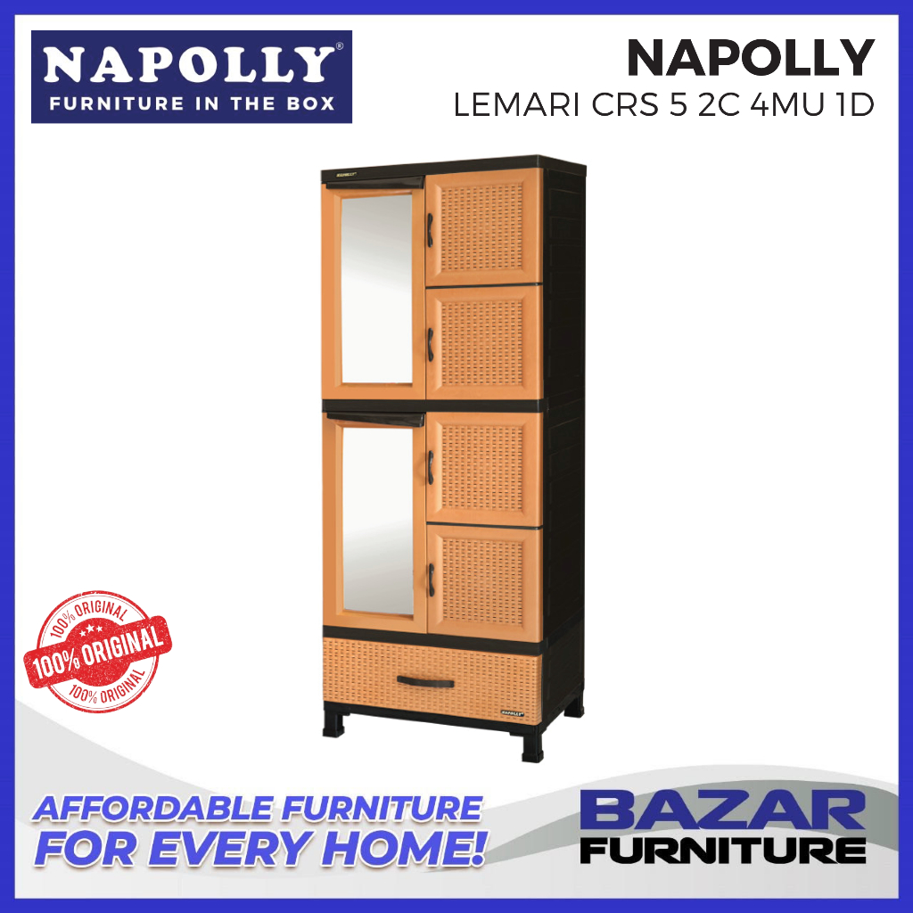 Napolly – Lemari Cupboard Plastik CRS 5 2C 4MU 1D CRS52C4MU1D Dengan Cermin Rak Penyimpanan Baju Pak