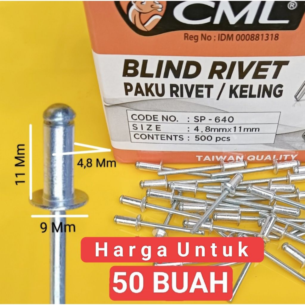 (50 Pcs) Paku Rivet SP-640 4,8mm×11mm Paku Ripet CML Rivet 4,8mm Paku Rivet CML 4,8 Mm Paku Keling c