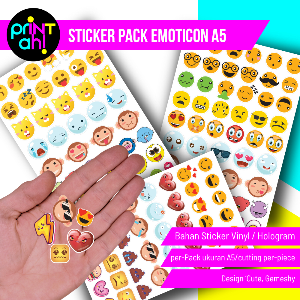 

Print Ah! Stiker Pack Emoji 30pcs | Stiker aestetik Emoticon | Stiker lucu Emoji hologram dan vinyl