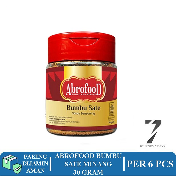 

ABROFOOD BUMBU SATE BOTOL 30 GRAM PER 6 PCS JOURNEY 7 DAYS DENGAN PAKING AMAN