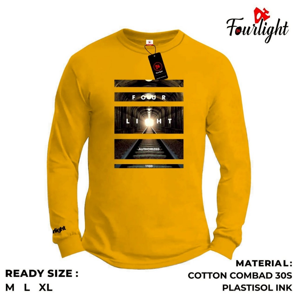Fourlight Kaos Lengan Panjang Kuning Kaos Distro Pria Kaos Pria Lengan Panjang Katun Halus