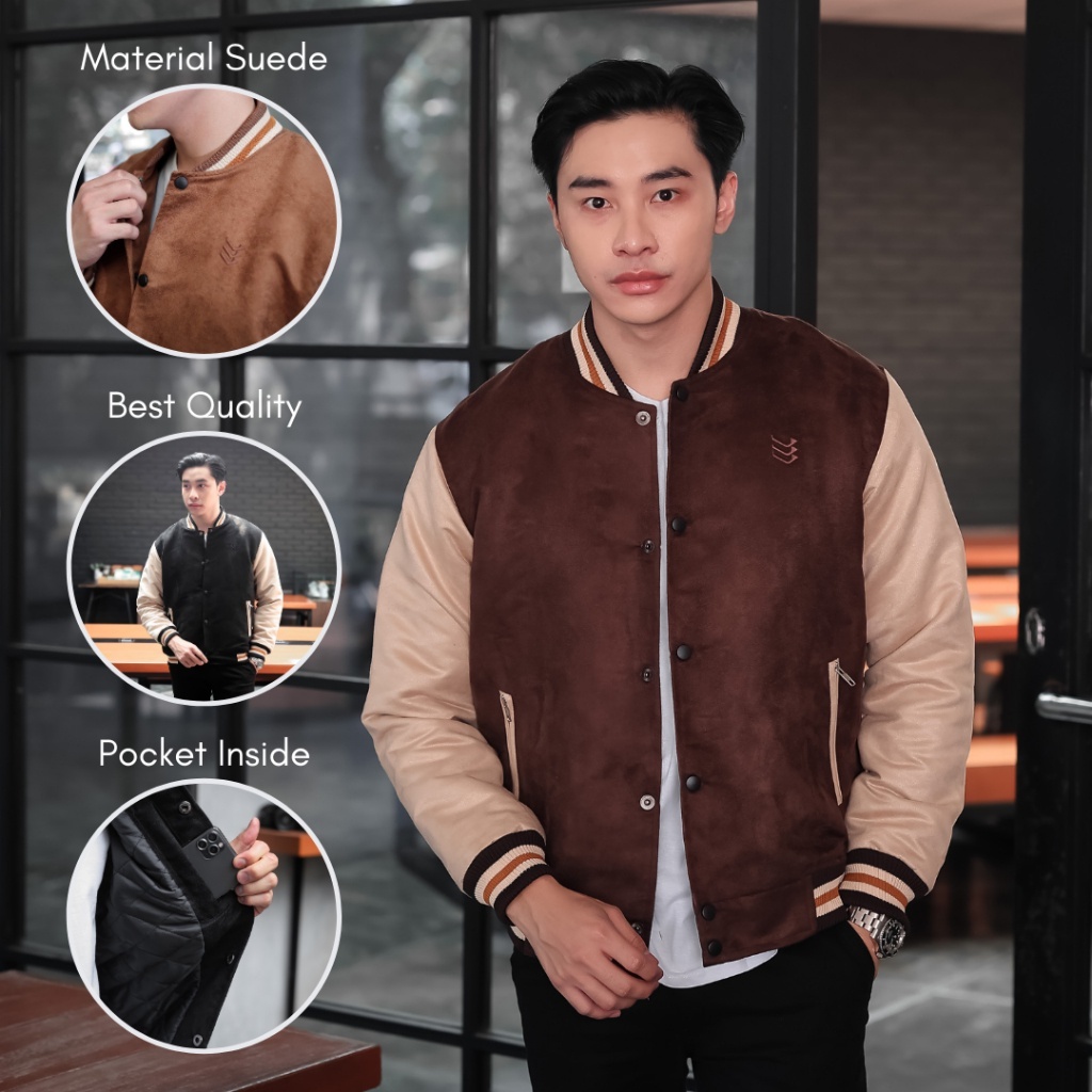 Jaket Severus Pria Suede Varsity Motoran