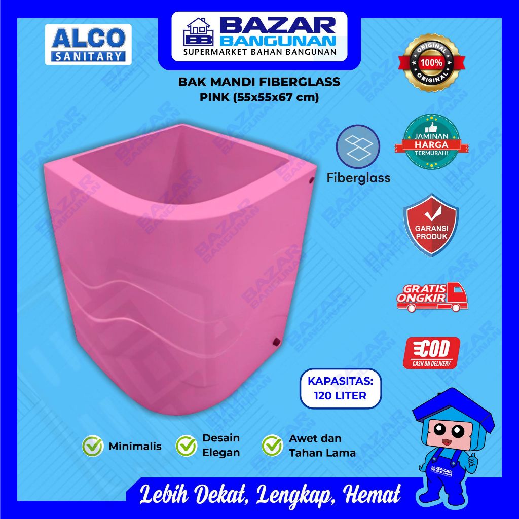 Bak Air Kamar Mandi Gentong Sudut Oval Fiberglass 120 Liter Warna Pink