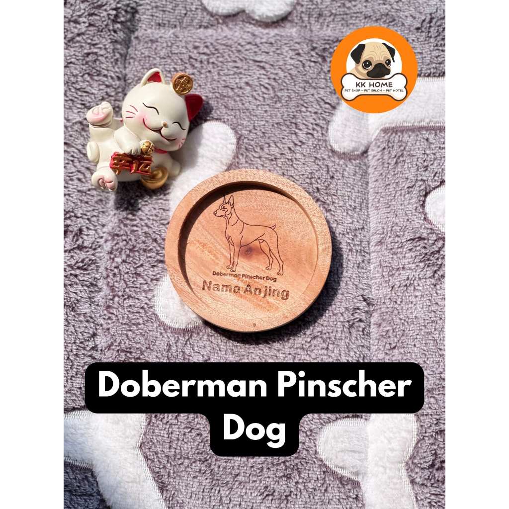[FREE GRAFIR] Tatakan Gelas Kayu Custom Jenis Anjing Doberman Pinscher dan Nama 9Cm | Coaster Kayu C