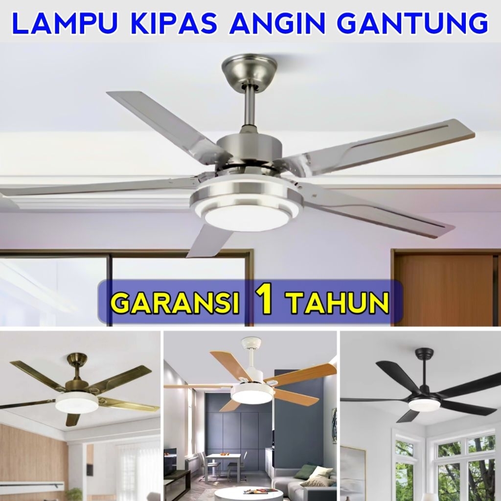 Kipas Angin Gantung Plafon Lampu LED 52 Inch Ceiling Fan Ruang Tamu 5 Bilah Baling Baling