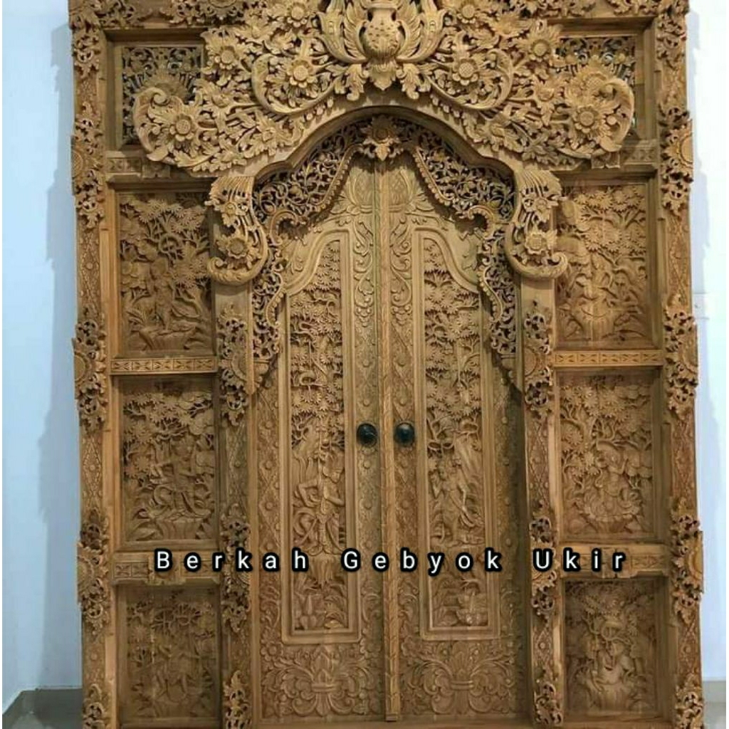 pintu gebyok style bali/pintu bali ful kayu jati ukir relif ramayana