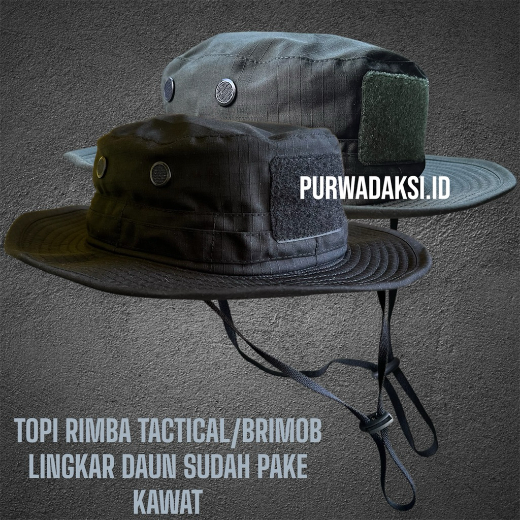 topi rimba tactical lapangan polos full ripstop cotton caps velcro kawat  topi rimba tactical hitam 
