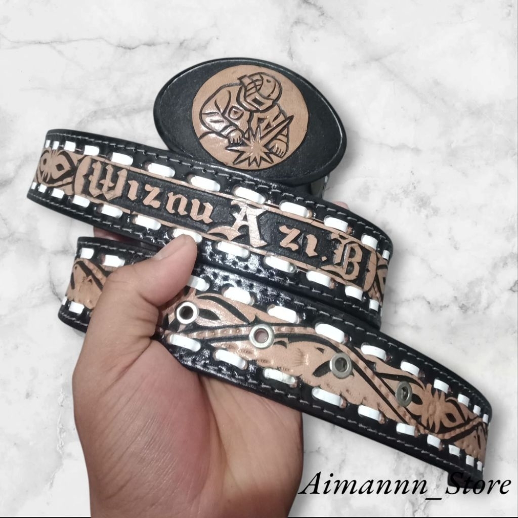 Sabuk Kulit Ukir Pria Motif Welder / Orang Ngelas | Ikat Pinggang Kulit Ukir
