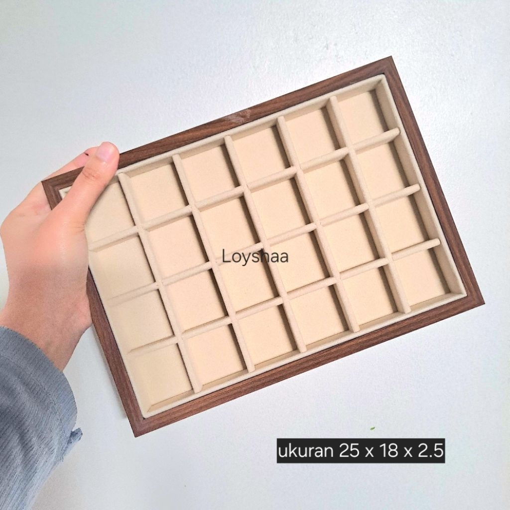 Nampan kayu Bludru aksesoris | Kotak kayu Bludru sekat | Tray aksesoris | Tray skat bludru | Display