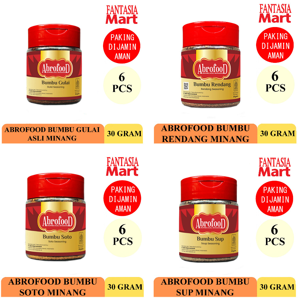 

ABROFOOD ANEKA BUMBU MINANG BOTOL 30 GRAM PER 6 PCS FANTASIA DENGAN PAKING AMAN