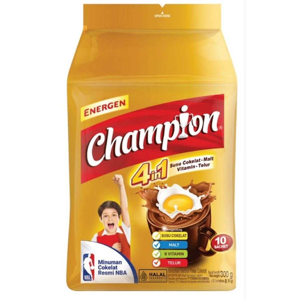 

Energen Champion Minuman Sereal BubukRasa CokelatKemasan Sachet 10 x 30 g (Exp Maret 2026)