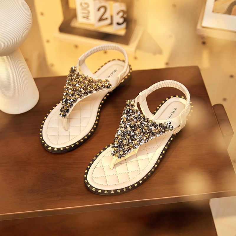 NEW ARRIVAL BOSTANTEN Sandal jepit wanita baru dengan sol tipis sepatu wanita batu bata glitter