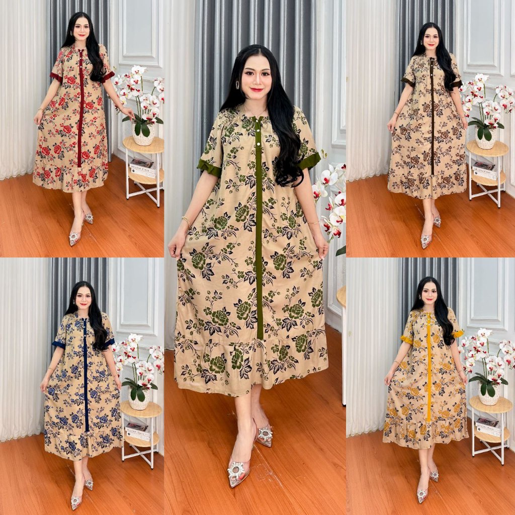 DASTER FUJIKA DRESS NEW MOTIF MAWAR BUSUI FREDLY BAHAN RAYON HALUS UKURAN ALLSIZE LD 120 PB 110 SANT