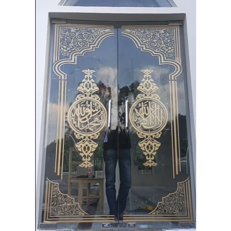 Cuting Stiker Kaligrafi Kaca Masjid Musholla Motif Kuffi Full Block