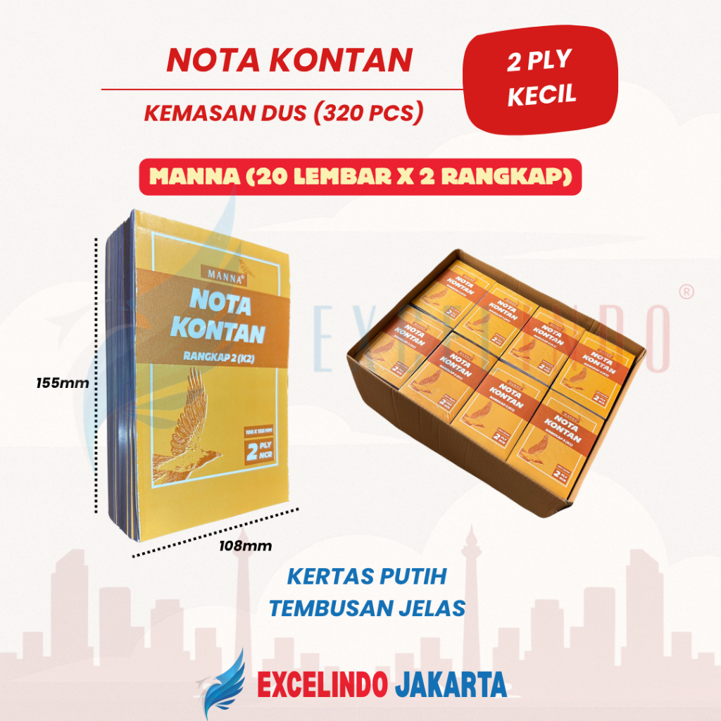 

(1 DUS/ISI 320 BUKU) Buku Nota Kontan 2 ply NCR merk MANNA TEMBUSAN DIJAMIN JELAS (NOTA HARGA PABRIK)