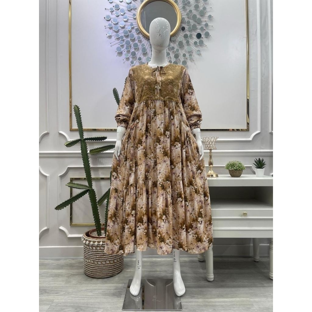 midi dres salvina ys motif bunga