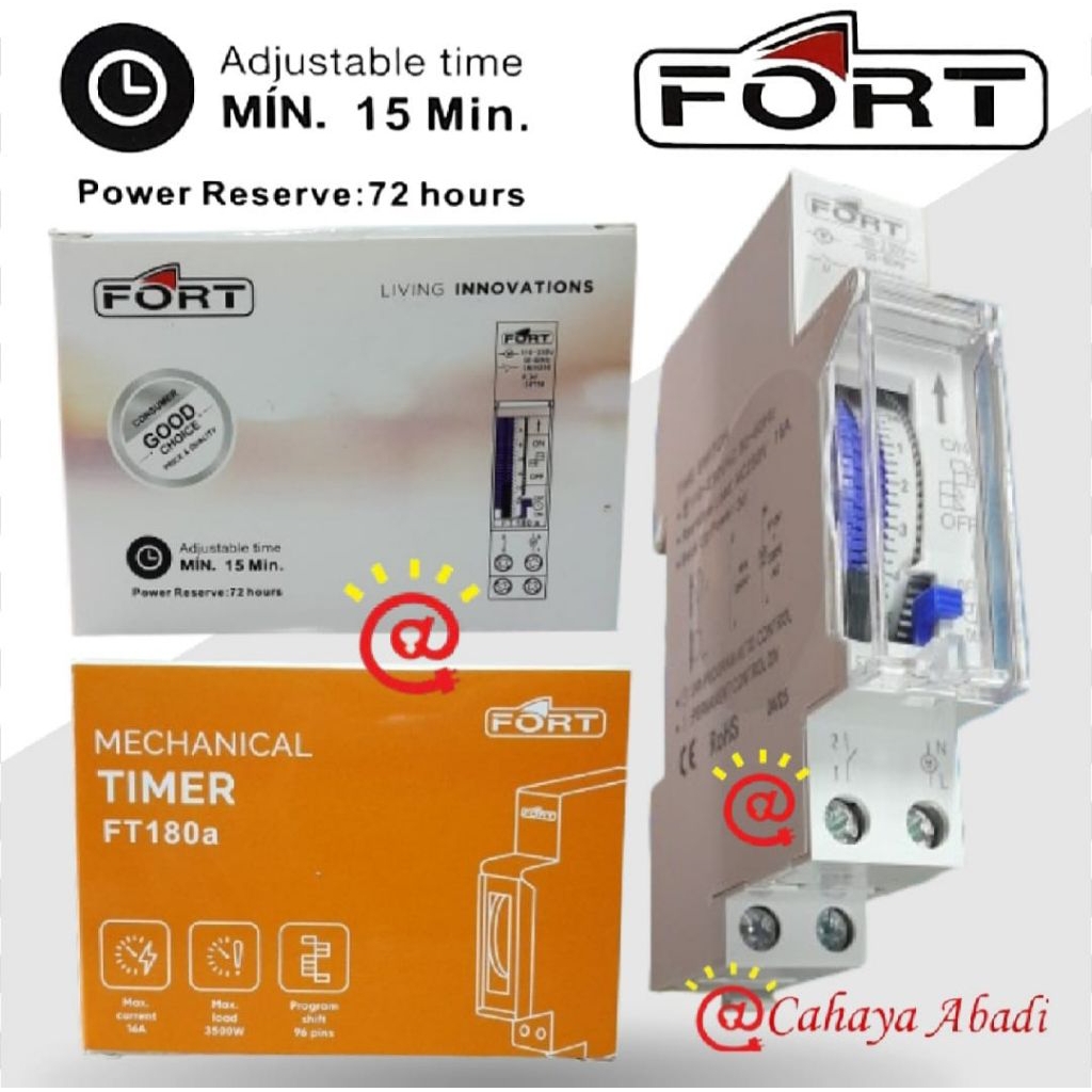 FORT Din Rail Mechanical Timer Analog FT180a 24hours / Time Switch FT180A 24 Jam