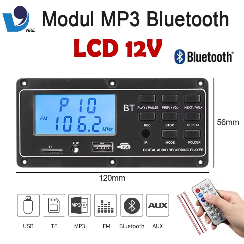 NEW Vire Kit Modul MP3 Bluetooth Terbaru 12v LCD Besar 57 Terbarau Bisa Cod [terbaik][terlaris]