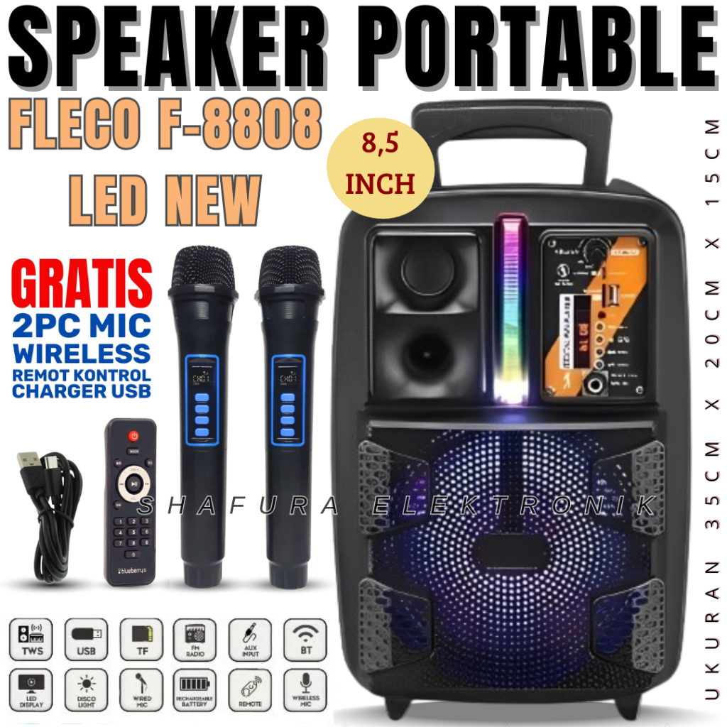 Terbaru Speaker Bluetooth Fleco F 8808 Salon Bluetooth Full Bass Komplit | Fleco F-8808 Led Gratis (