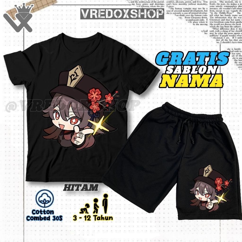 Setelan Kaos Celana Pendek Anak Motif Hutao Genshin impact / Set Baju Genshin impact Hu Tao Emote / 