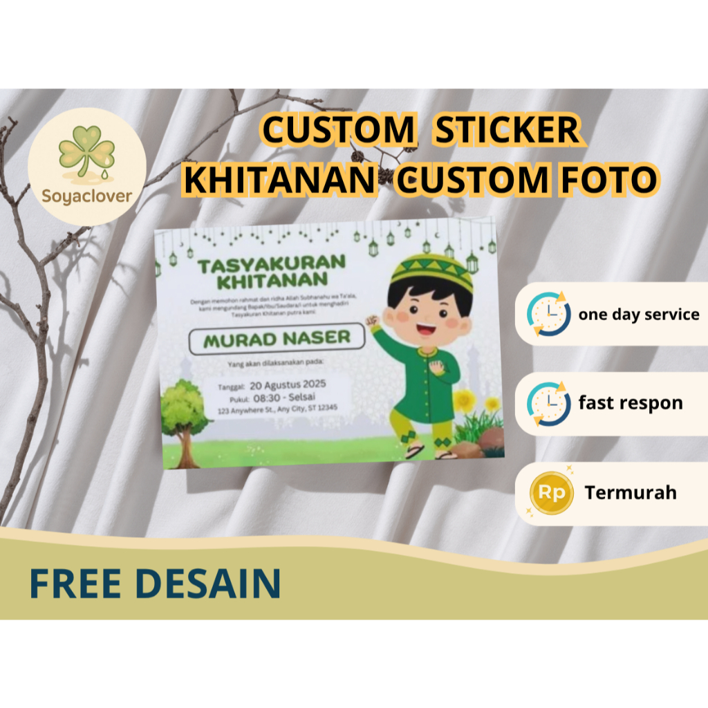 

sticker / kartu tasyakuran khitanan custom foto free desain ukuran 8 x 5 cm